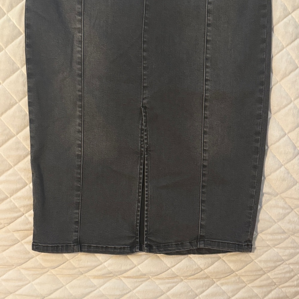 Free People We The Free Maddie Denim Midi Skirt Front Slit Gray - Picture 3 of 8